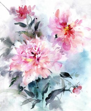 Flowers | Beautiful Bouquet Of Pink Peonies With Leaves Wall Mural Flowers Flowers