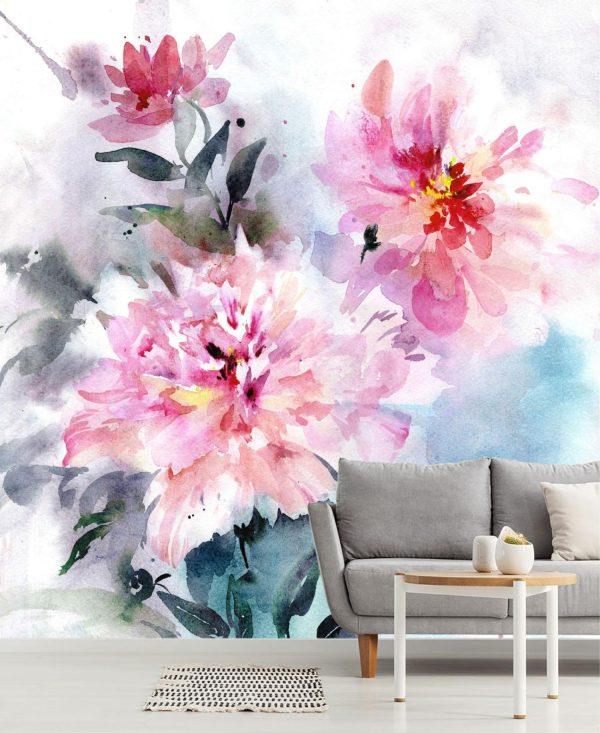 Flowers | Beautiful Bouquet Of Pink Peonies With Leaves Wall Mural Flowers Flowers