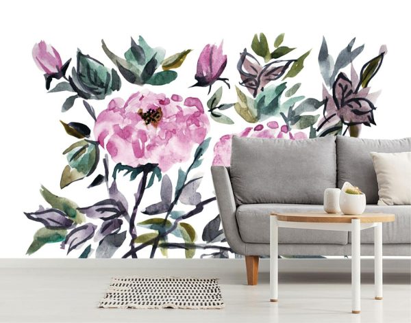 Flowers | Decorative Watercolor Peony Flowers Wall Mural Flowers Flowers