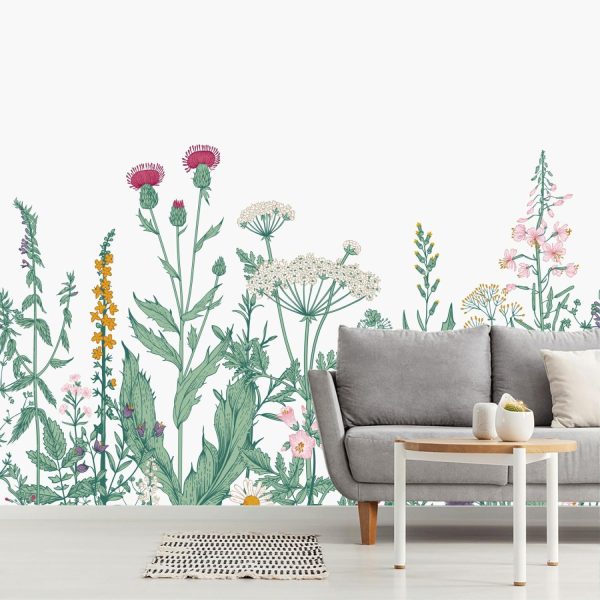 Flowers | Engraved Wildflower Border Wall Mural Flowers Flowers