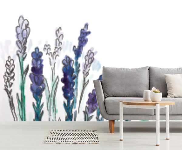 Flowers | Hand Painted Watercolor Lavender Wallpaper Mural Flowers Flowers