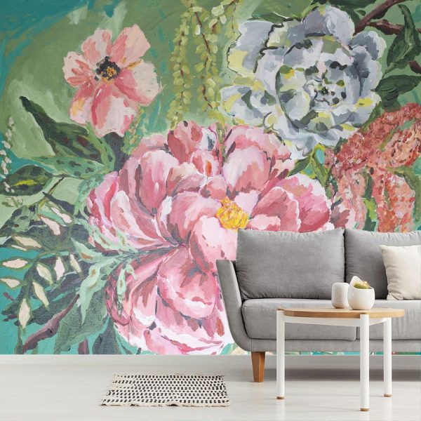 Flowers | Large Peony With Embroidery Wallpaper Mural Art & Graphics Art & Graphics