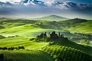 Italian | Beautiful Sunrise In The Valley Of San Quirico d Orcia Mural Wallpaper Italian Italian