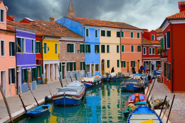 Italian | Colorful Houses on Borano Island near Venice, Italy Mural Wallpaper Italian Italian