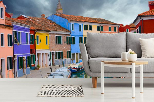 Italian | Colorful Houses on Borano Island near Venice, Italy Mural Wallpaper Italian Italian