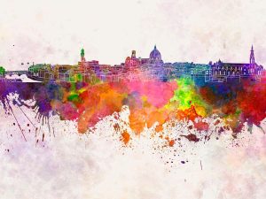 Italian | Florence Watercolor Skyline Wallpaper Mural City & Skyline City & Skyline