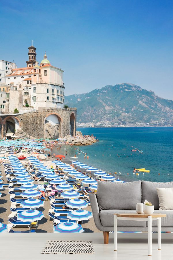 Italian | Summer Atrani Beach With Umbrellas Wall Mural Beach & Tropical Beach & Tropical