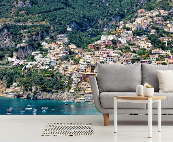 Italian | View of The Town of Positano Mural Wallpaper Italian Italian