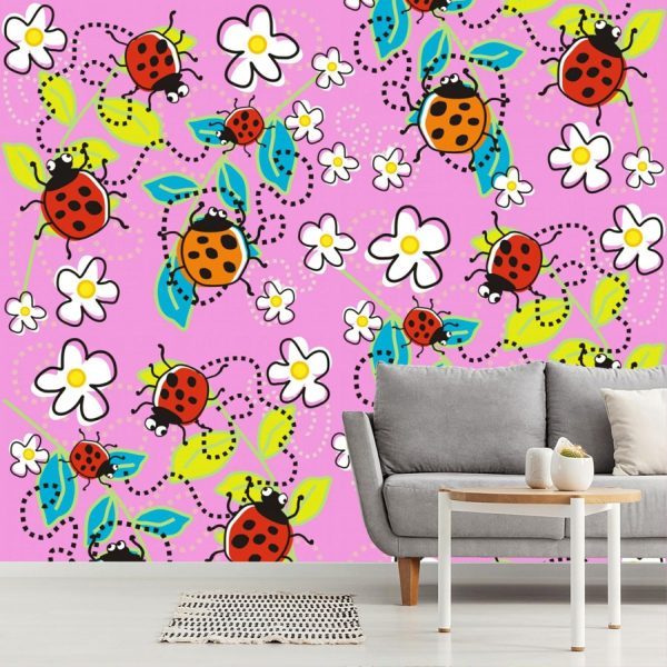 Kids Rooms | Ladybugs and FlowersMural Wallpaper Animals Animals