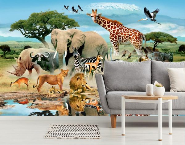 Kids Rooms | Watering Hole Wallpaper Mural Animals Animals