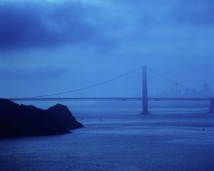 Landmarks | Evening Falling on Golden Gate Bridge Mural Wallpaper Landmarks Landmarks