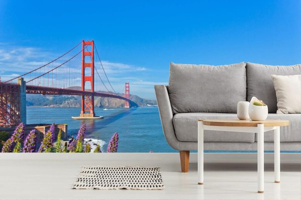 Landmarks | Golden Gate Bridge (View From San Francisco) Mural Wallpaper Landmarks Landmarks