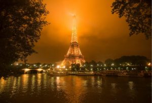 Landmarks | The Eiffel Tower in Fog Mural Wallpaper Landmarks Landmarks