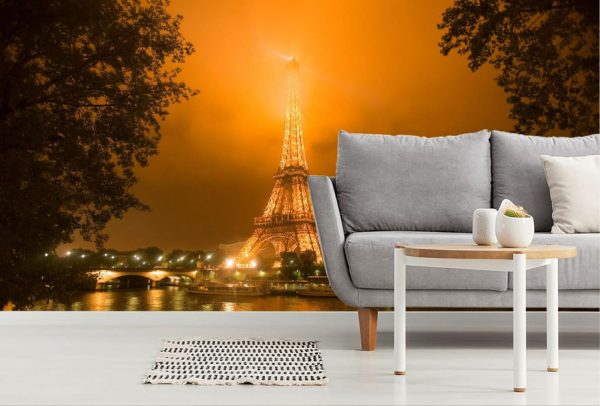 Landmarks | The Eiffel Tower in Fog Mural Wallpaper Landmarks Landmarks