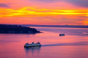 Landscapes & Scenic | Puget Sound, Sunset Mural Wallpaper Landscapes & Scenic Landscapes & Scenic