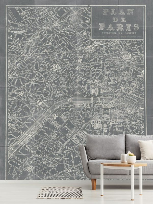 Maps & Flags | Blueprint Map Of Paris Mural Wallpaper City & Skyline City & Skyline