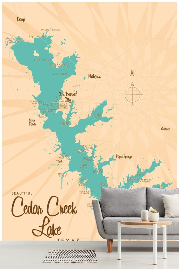 Maps & Flags | Cedar Creek Lake, TX Lake Map Wallpaper Mural Maps & Flags Maps & Flags