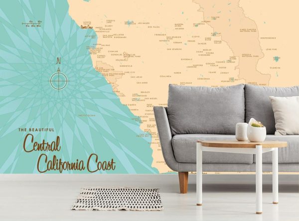 Maps & Flags | Central CA, Coast Map Wallpaper Mural Maps & Flags Maps & Flags