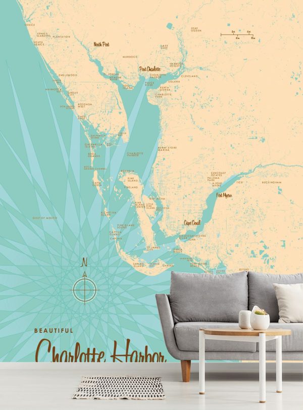 Maps & Flags | Charlotte Harbor, FL Lake Map Wallpaper Mural Maps & Flags Maps & Flags