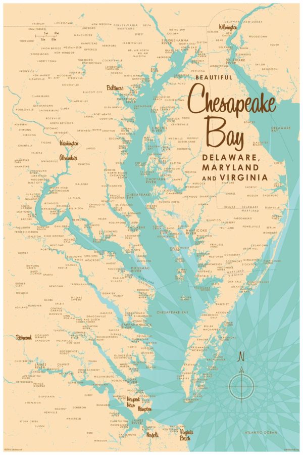 Maps & Flags | Chesapeake Bay, MD and VA Lake Map Mural Wallpaper Maps & Flags Maps & Flags