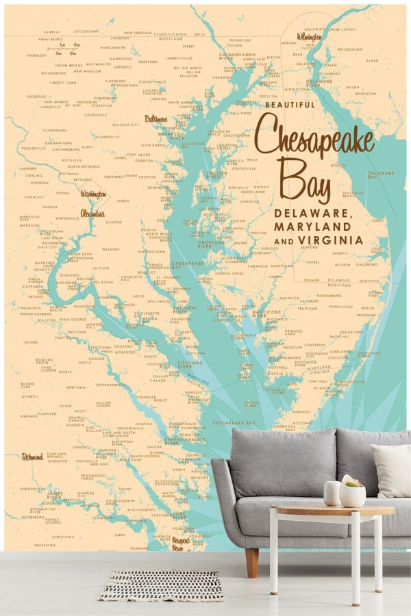 Maps & Flags | Chesapeake Bay, MD and VA Lake Map Mural Wallpaper Maps & Flags Maps & Flags