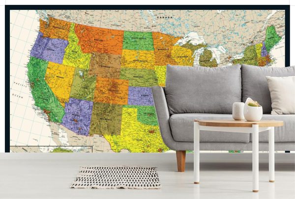 Maps & Flags | Contemporary USA Map Wallpaper Mural Maps & Flags Maps & Flags