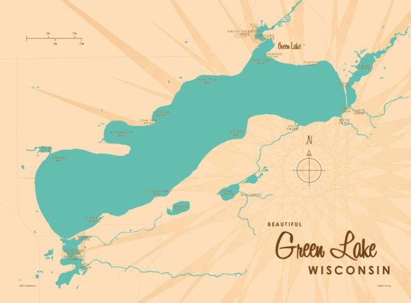 Maps & Flags | Green Lake, WI Lake Map Mural Wallpaper Maps & Flags Maps & Flags