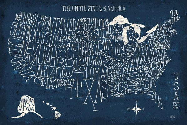 Maps & Flags | Hand Lettered USA Map Wall Mural Maps & Flags Maps & Flags