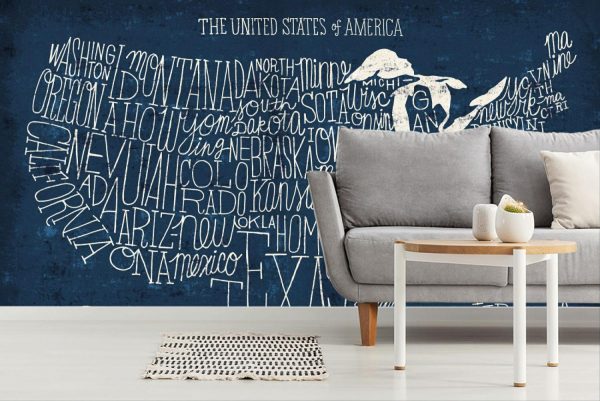 Maps & Flags | Hand Lettered USA Map Wall Mural Maps & Flags Maps & Flags