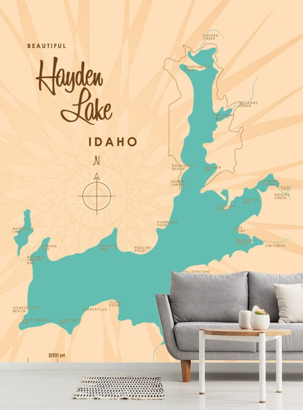 Maps & Flags | Hayden Lake, ID Lake Map Wallpaper Mural Maps & Flags Maps & Flags