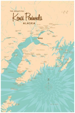 Maps & Flags | Kenai Peninsula, AK Lake Map Mural Wallpaper Maps & Flags Maps & Flags