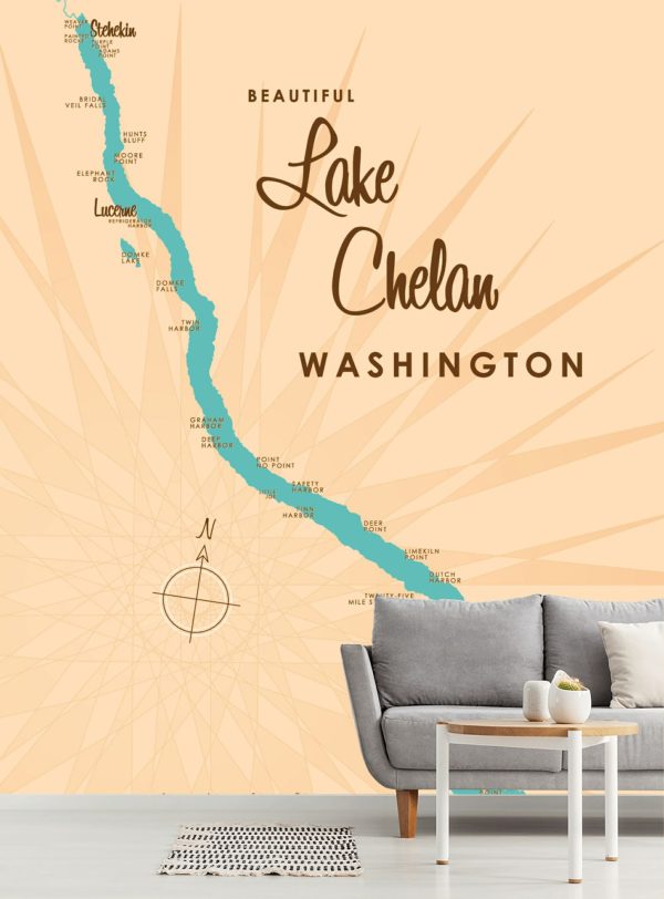 Maps & Flags | Lake Chelan, WA Lake MapMural Wallpaper Maps & Flags Maps & Flags