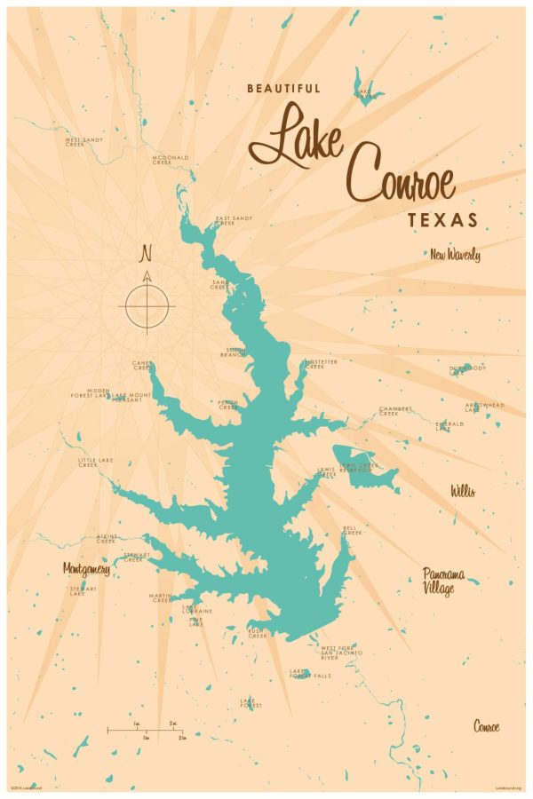 Maps & Flags | Lake Conroe, TX Lake Map Mural Wallpaper Maps & Flags Maps & Flags