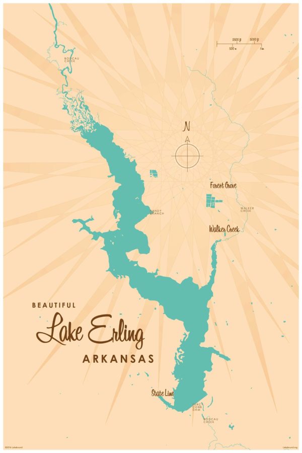 Maps & Flags | Lake Erling, AR Lake Map Wallpaper Mural Maps & Flags Maps & Flags