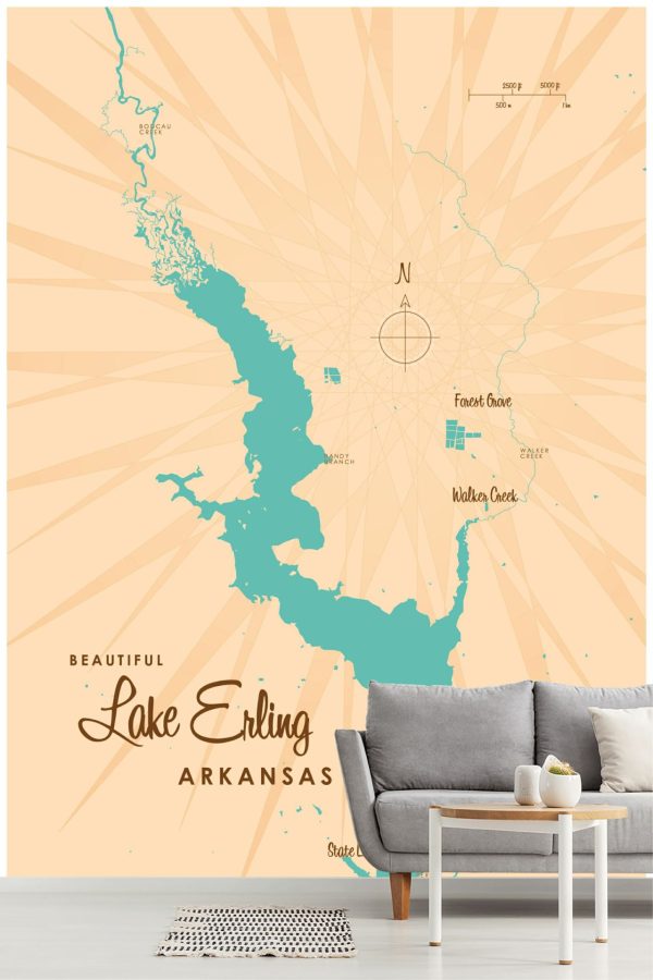 Maps & Flags | Lake Erling, AR Lake Map Wallpaper Mural Maps & Flags Maps & Flags