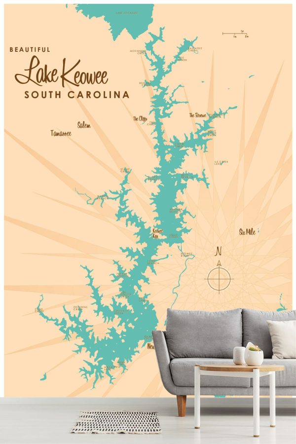 Maps & Flags | Lake Keowee, SC Lake Map Mural Wallpaper Maps & Flags Maps & Flags