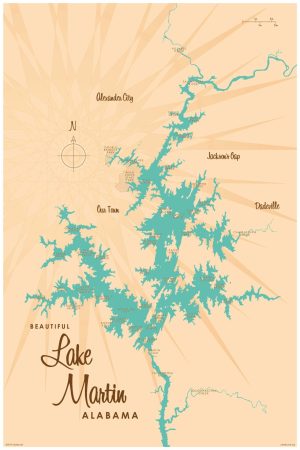 Maps & Flags | Lake Martin, AL Lake Map Mural Wallpaper Maps & Flags Maps & Flags