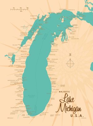 Maps & Flags | Lake Michigan, MI Lake Map Wall Mural Maps & Flags Maps & Flags