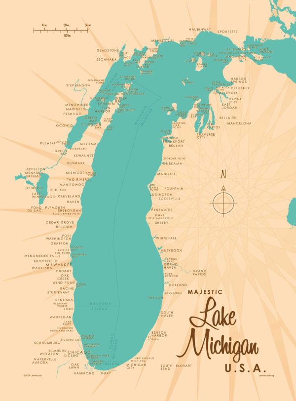 Maps & Flags | Lake Michigan, MI Lake Map Wall Mural Maps & Flags Maps & Flags