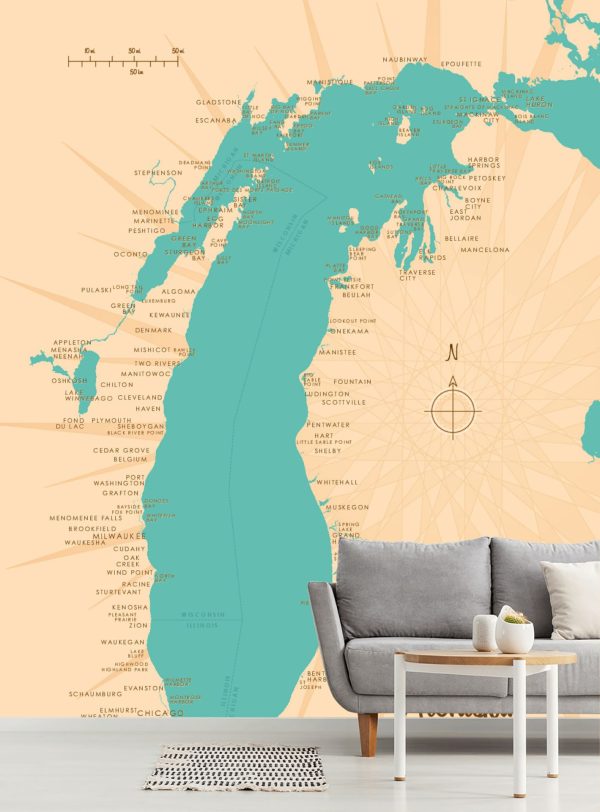 Maps & Flags | Lake Michigan, MI Lake Map Wall Mural Maps & Flags Maps & Flags