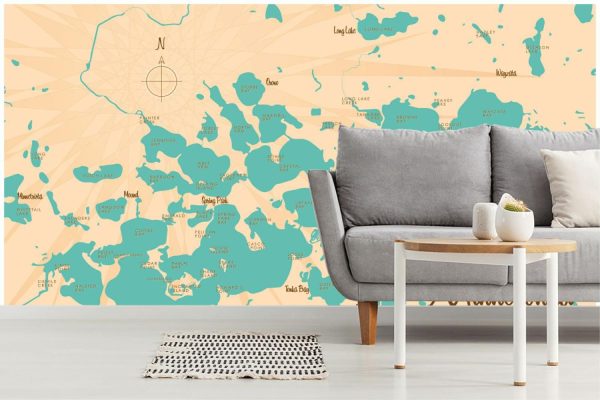 Maps & Flags | Lake Minnetonka, MN Lake Map Mural Wallpaper Maps & Flags Maps & Flags