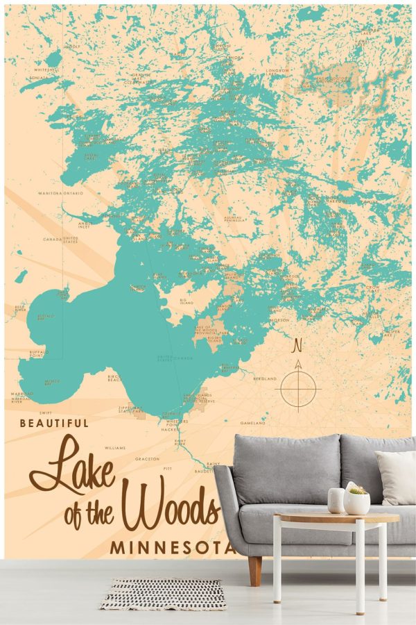 Maps & Flags | Lake Of The Woods, MN Lake Map Wallpaper Mural Maps & Flags Maps & Flags