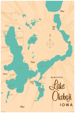 Maps & Flags | Lake Okoboji, IA Lake Map Wallpaper Mural Maps & Flags Maps & Flags