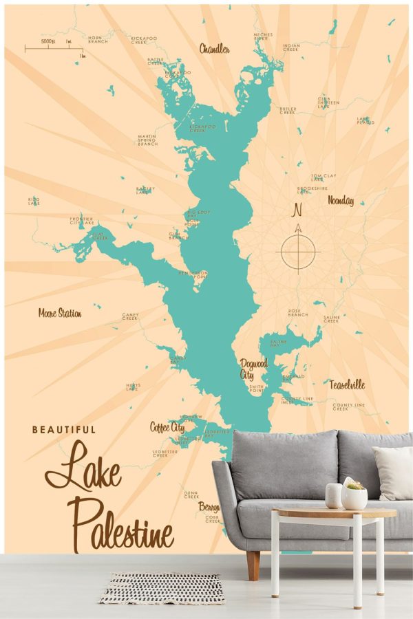 Maps & Flags | Lake Palestine, TX Lake Map Wallpaper Mural Maps & Flags Maps & Flags