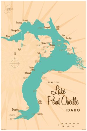 Maps & Flags | Lake Pend Oreille, ID Lake Map Mural Wallpaper Maps & Flags Maps & Flags