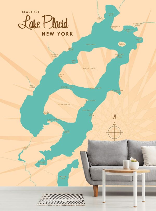 Maps & Flags | Lake Placid, NY Lake Map Wall Mural Maps & Flags Maps & Flags