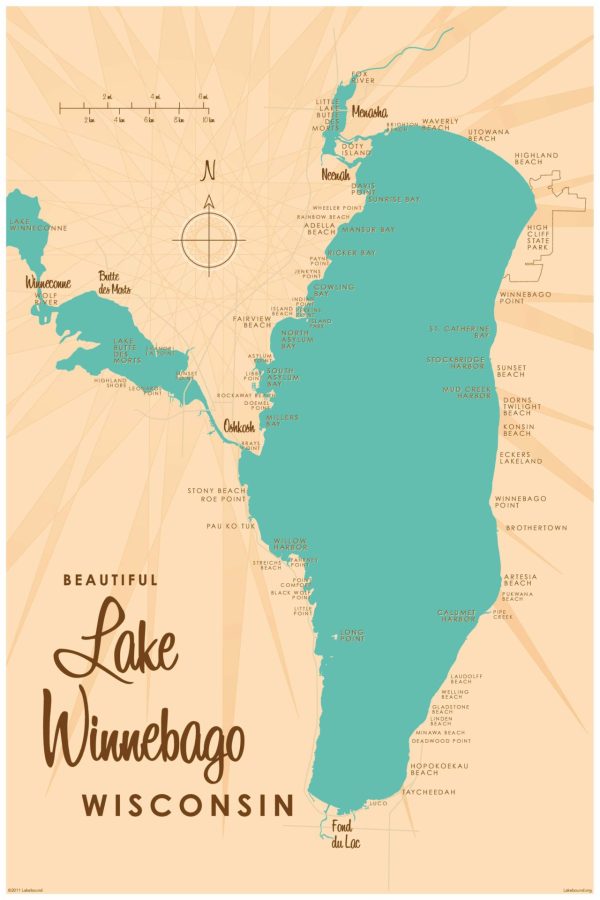 Maps & Flags | Lake Winnebago WI Lake Map Wall Mural Maps & Flags Maps & Flags