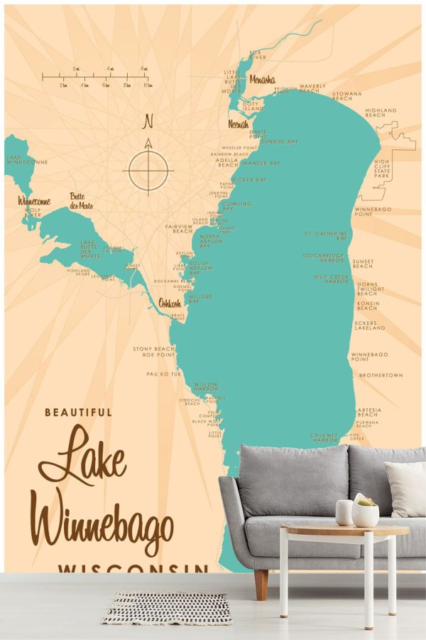 Maps & Flags | Lake Winnebago WI Lake Map Wall Mural Maps & Flags Maps & Flags