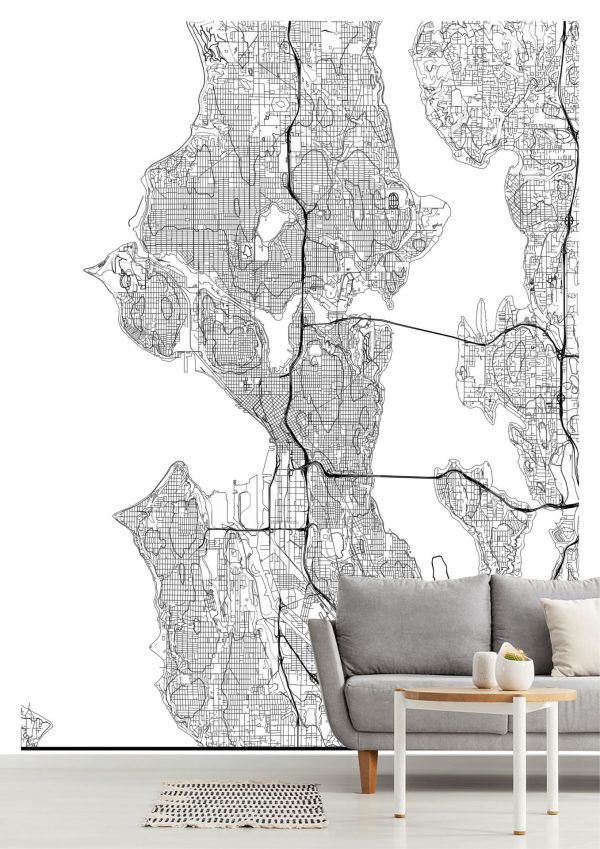 Maps & Flags | Map Of Seattle Washington Wallpaper Mural Maps & Flags Maps & Flags