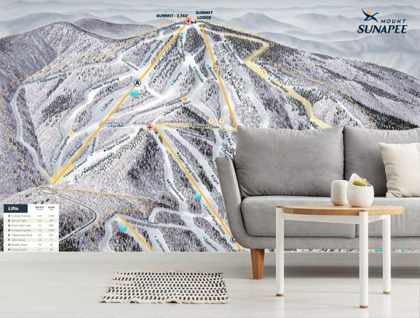 Maps & Flags | Mount Sunapee Ski Trail Map With Legend Wall Mural Maps & Flags Maps & Flags